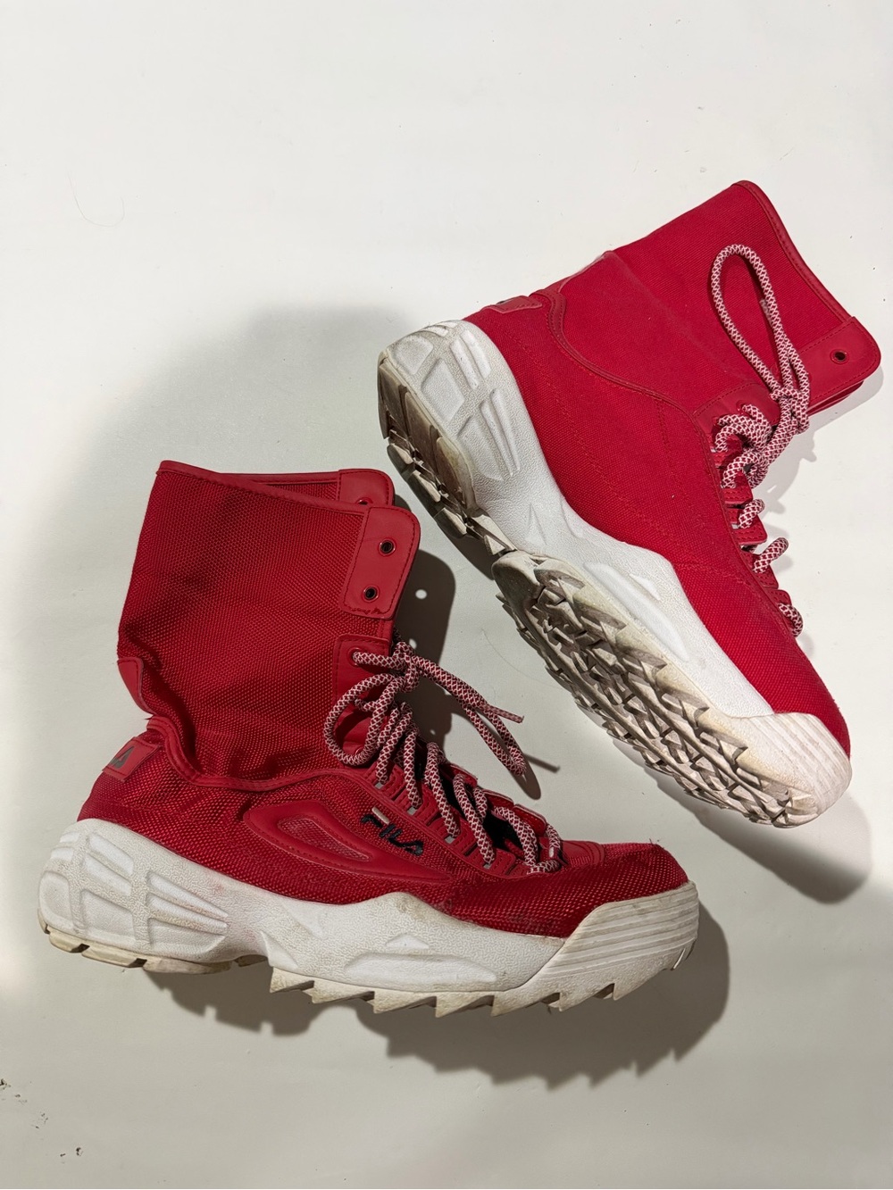 Fila Red High-Top Lace-Up Boots with White Lug Sole